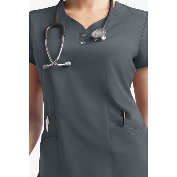 Easy STRETCH Demi Women's 4-Pocket Henley Scrub Top size XS - Picture 2 of 6